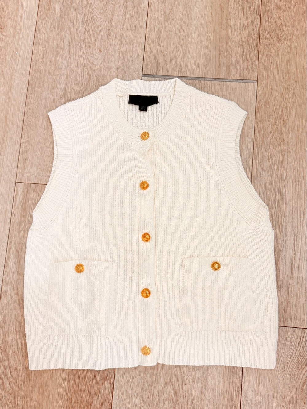 Zara Cream Knit Button-Front Sleeveless Vest with Gold Buttons